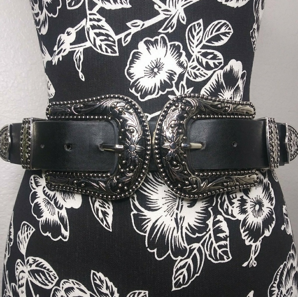 Vegan western double buckle belt